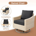 HOOOWOOO Ensemble de mobilier d'extérieur en rotin osier 9 pièces avec fauteuils à bascule pivotants