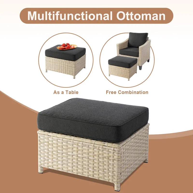 HOOOWOOO Ensemble de mobilier d'extérieur en rotin osier 9 pièces avec fauteuils à bascule pivotants