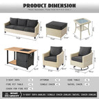 HOOOWOOO Ensemble de mobilier d'extérieur en rotin osier 9 pièces avec fauteuils à bascule pivotants