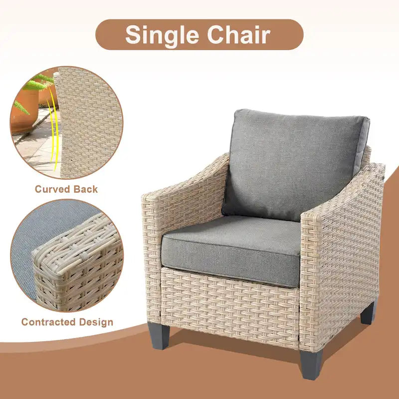 HOOOWOOO Ensemble de mobilier d'extérieur en rotin osier 9 pièces avec fauteuils à bascule pivotants