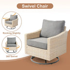 HOOOWOOO Ensemble de mobilier d'extérieur en rotin osier 9 pièces avec fauteuils à bascule pivotants