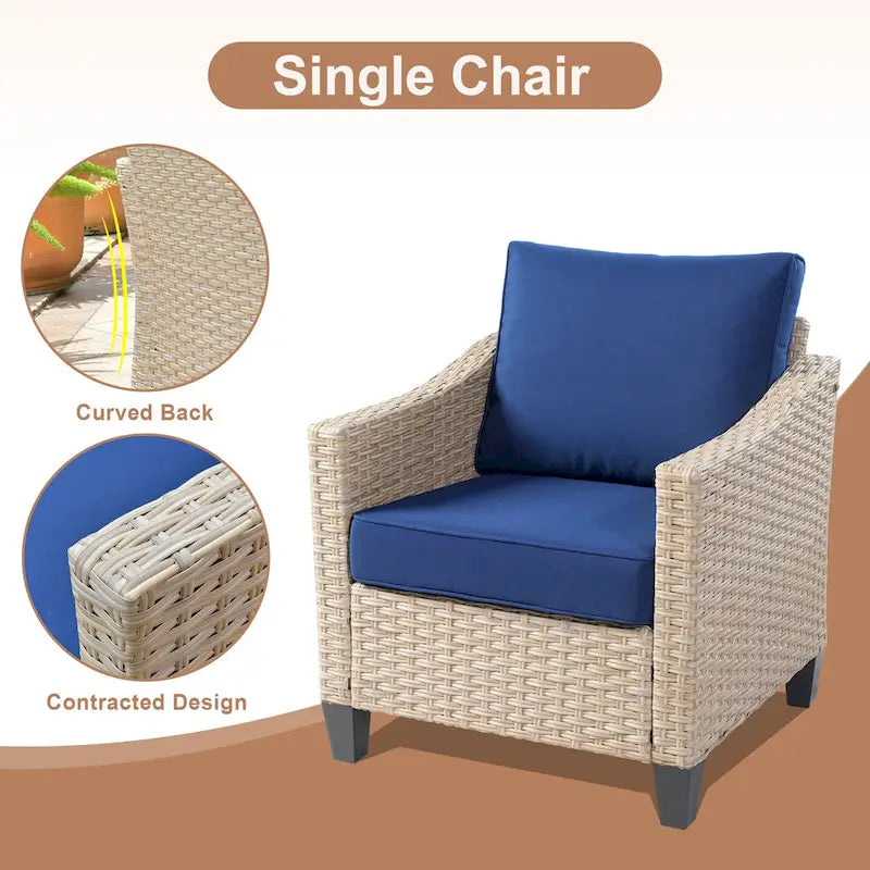 HOOOWOOO Ensemble de mobilier d'extérieur en rotin osier 9 pièces avec fauteuils à bascule pivotants