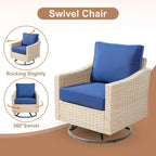 HOOOWOOO Ensemble de mobilier d'extérieur en rotin osier 9 pièces avec fauteuils à bascule pivotants