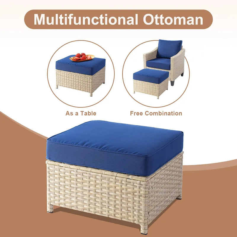 HOOOWOOO Ensemble de mobilier d'extérieur en rotin osier 9 pièces avec fauteuils à bascule pivotants