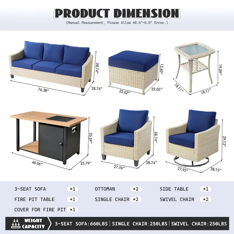 HOOOWOOO Ensemble de mobilier d'extérieur en rotin osier 9 pièces avec fauteuils à bascule pivotants