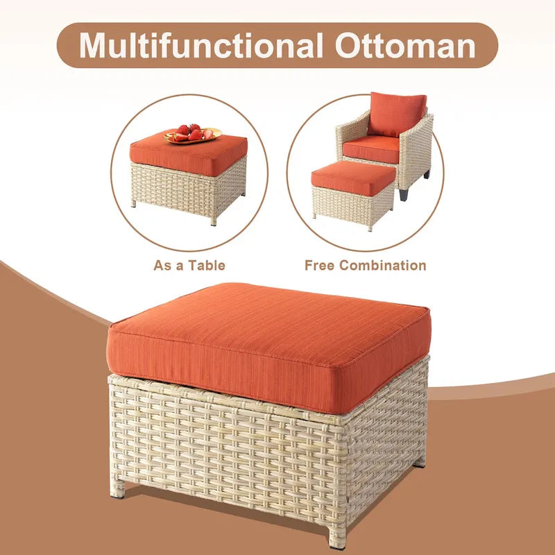 HOOOWOOO Ensemble de mobilier d'extérieur en rotin osier 9 pièces avec fauteuils à bascule pivotants