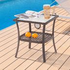 BONOSUKI Table d'appoint d'extérieur en rotin PE, plateau en verre cannelé
