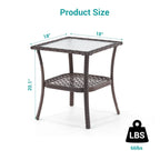 BONOSUKI Table d'appoint d'extérieur en rotin PE, plateau en verre cannelé