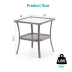 BONOSUKI Table d'appoint d'extérieur en rotin PE, plateau en verre cannelé