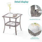 BONOSUKI Table d'appoint d'extérieur en rotin PE, plateau en verre cannelé
