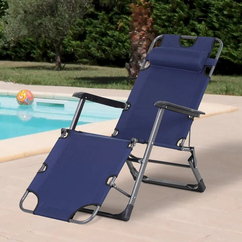 Outsunny 2-in-1 Patio Lounge Chair w/ Pillow, Outdoor Folding Sun Lounger Reclining to 120/180, Oxford Fabric