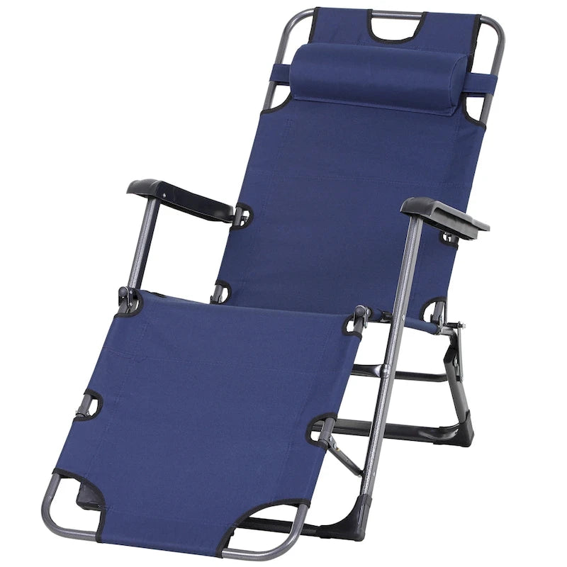 Bain de soleil de terrasse 2-en-1 Outsunny avec oreiller, transat de jardin pliant inclinable à 120/180°, en tissu Oxford