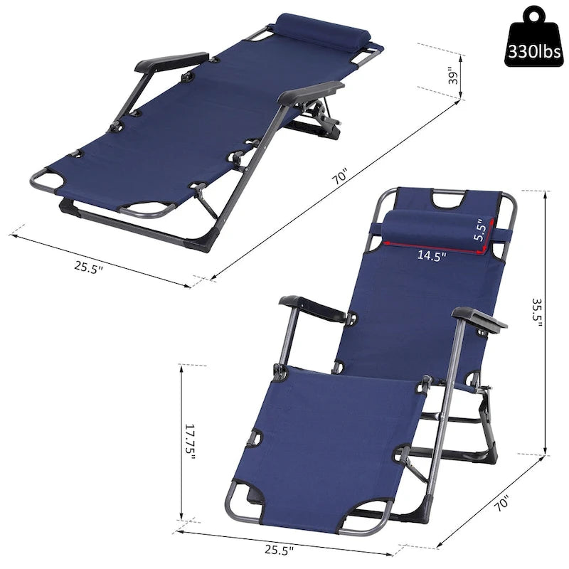 Bain de soleil de terrasse 2-en-1 Outsunny avec oreiller, transat de jardin pliant inclinable à 120/180°, en tissu Oxford