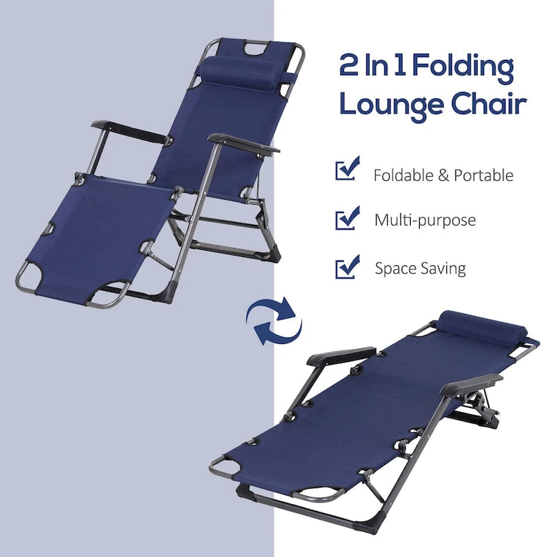 Bain de soleil de terrasse 2-en-1 Outsunny avec oreiller, transat de jardin pliant inclinable à 120/180°, en tissu Oxford
