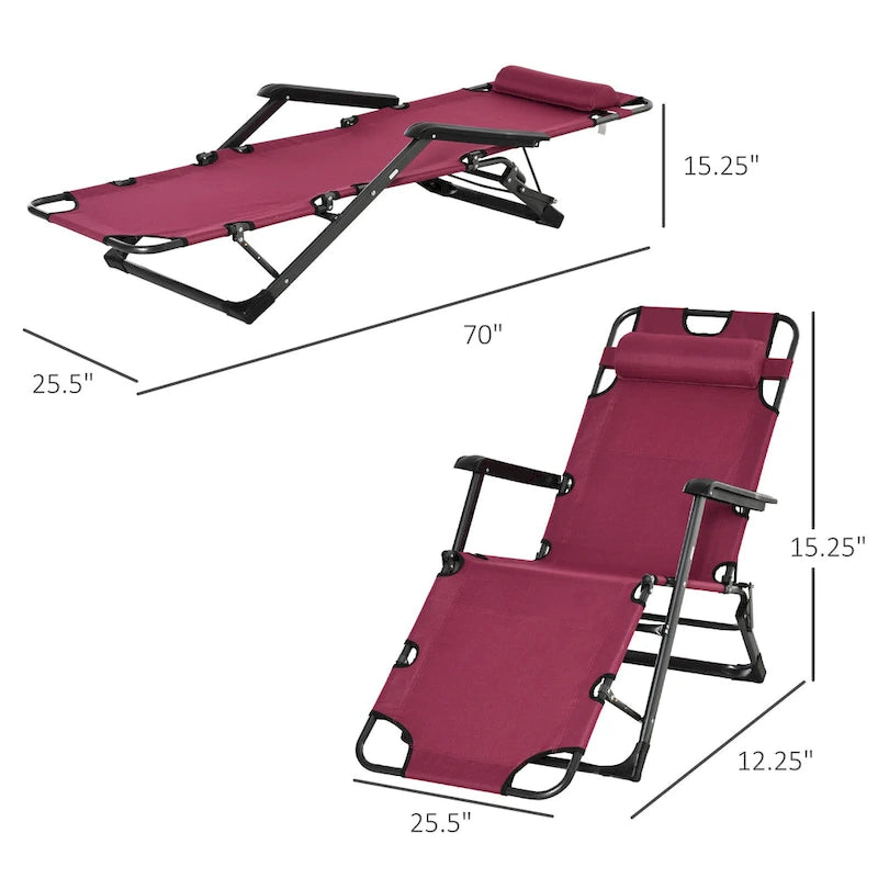 Bain de soleil de terrasse 2-en-1 Outsunny avec oreiller, transat de jardin pliant inclinable à 120/180°, en tissu Oxford