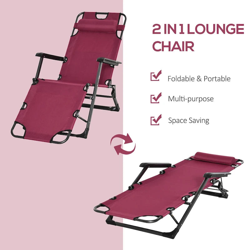 Bain de soleil de terrasse 2-en-1 Outsunny avec oreiller, transat de jardin pliant inclinable à 120/180°, en tissu Oxford