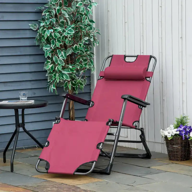 Bain de soleil de terrasse 2-en-1 Outsunny avec oreiller, transat de jardin pliant inclinable à 120/180°, en tissu Oxford