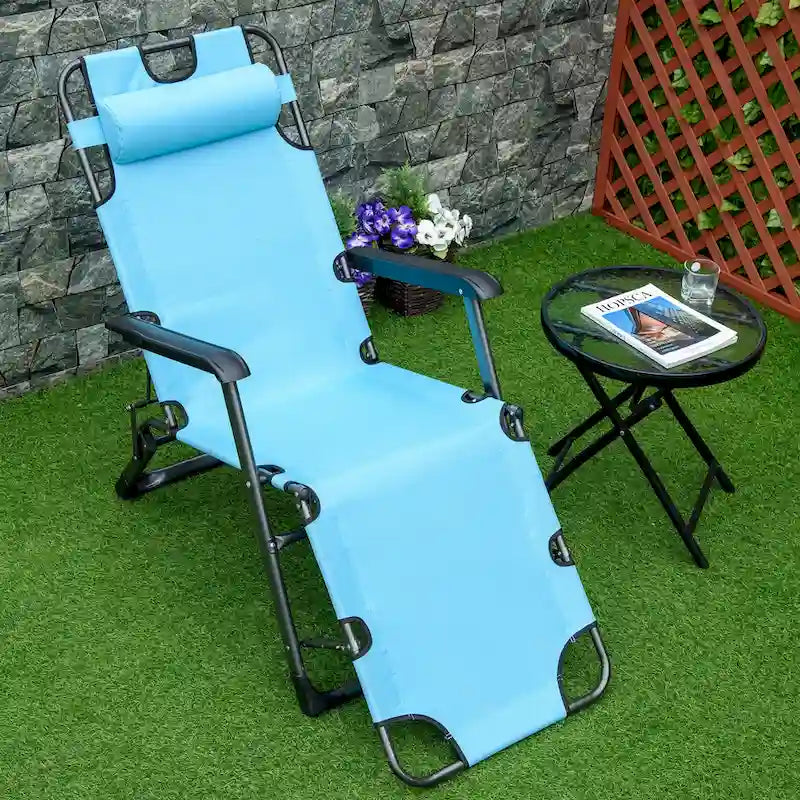 Bain de soleil de terrasse 2-en-1 Outsunny avec oreiller, transat de jardin pliant inclinable à 120/180°, en tissu Oxford