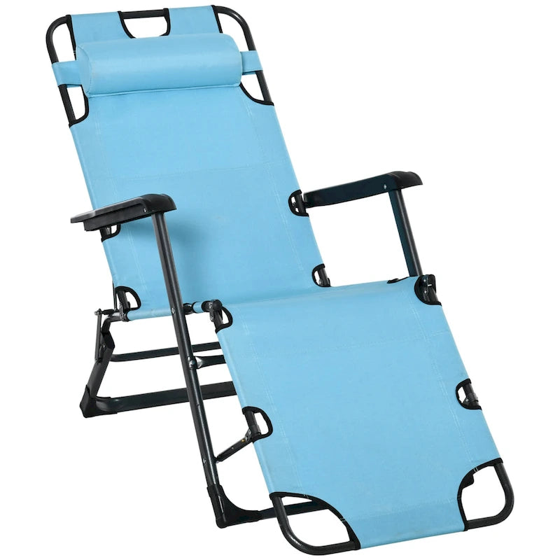 Bain de soleil de terrasse 2-en-1 Outsunny avec oreiller, transat de jardin pliant inclinable à 120/180°, en tissu Oxford