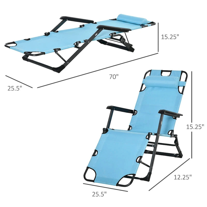 Bain de soleil de terrasse 2-en-1 Outsunny avec oreiller, transat de jardin pliant inclinable à 120/180°, en tissu Oxford