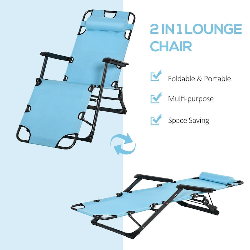 Bain de soleil de terrasse 2-en-1 Outsunny avec oreiller, transat de jardin pliant inclinable à 120/180°, en tissu Oxford