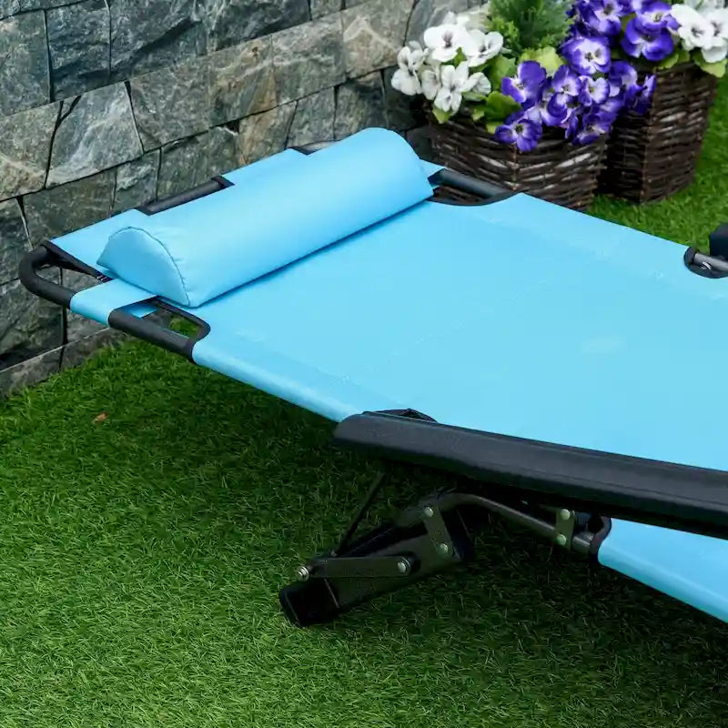 Bain de soleil de terrasse 2-en-1 Outsunny avec oreiller, transat de jardin pliant inclinable à 120/180°, en tissu Oxford