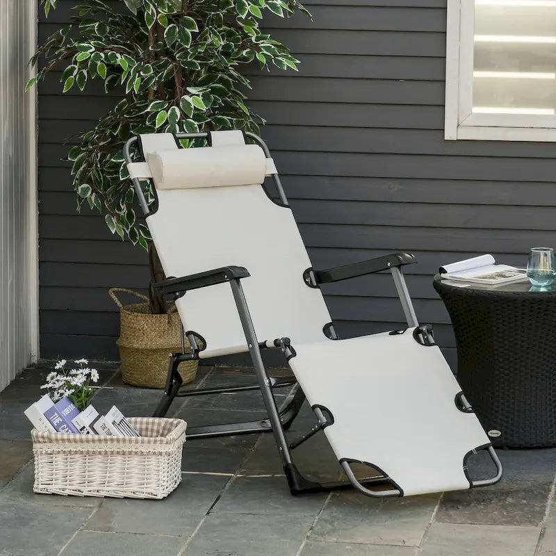 Bain de soleil de terrasse 2-en-1 Outsunny avec oreiller, transat de jardin pliant inclinable à 120/180°, en tissu Oxford