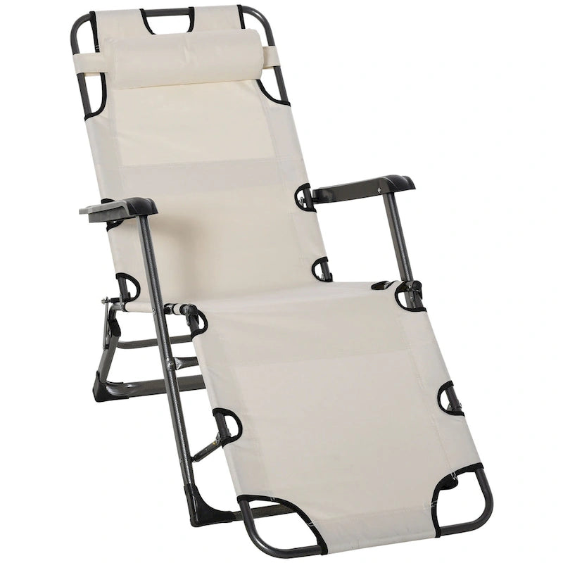 Bain de soleil de terrasse 2-en-1 Outsunny avec oreiller, transat de jardin pliant inclinable à 120/180°, en tissu Oxford