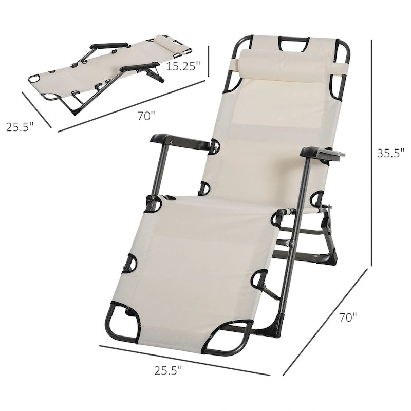 Bain de soleil de terrasse 2-en-1 Outsunny avec oreiller, transat de jardin pliant inclinable à 120/180°, en tissu Oxford