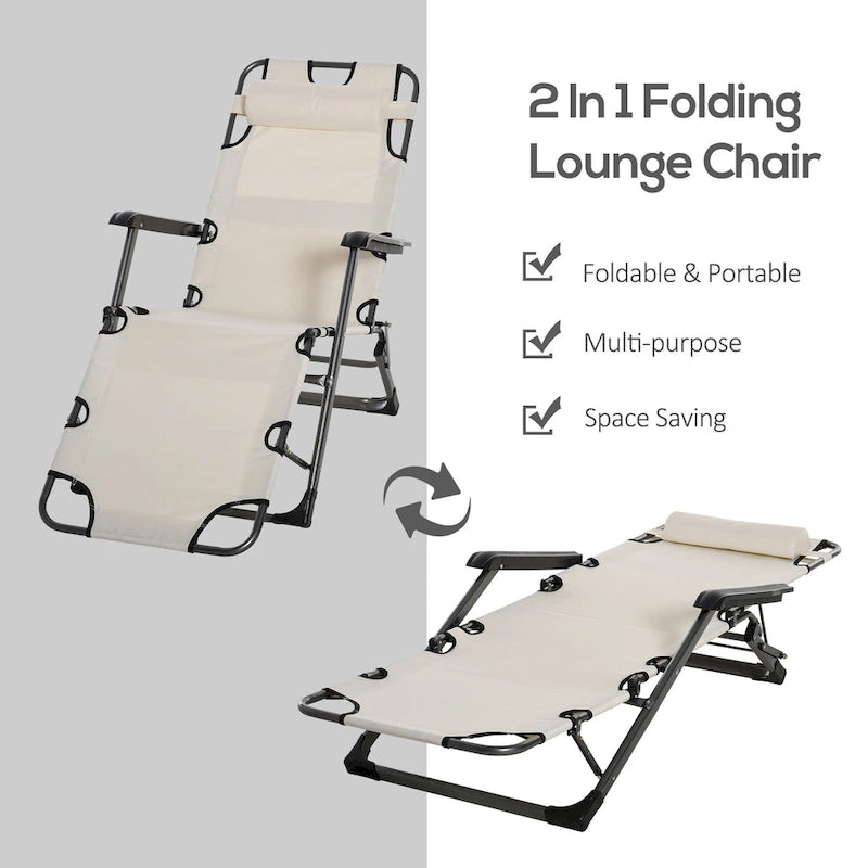 Bain de soleil de terrasse 2-en-1 Outsunny avec oreiller, transat de jardin pliant inclinable à 120/180°, en tissu Oxford