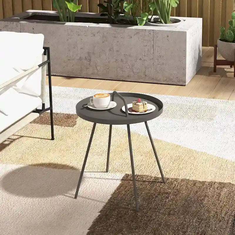 Table basse d'extérieur avec poignée, table d'appoint d'extérieur portable résistante aux intempéries Millie 17 pouces, table d'appoint ronde en acier