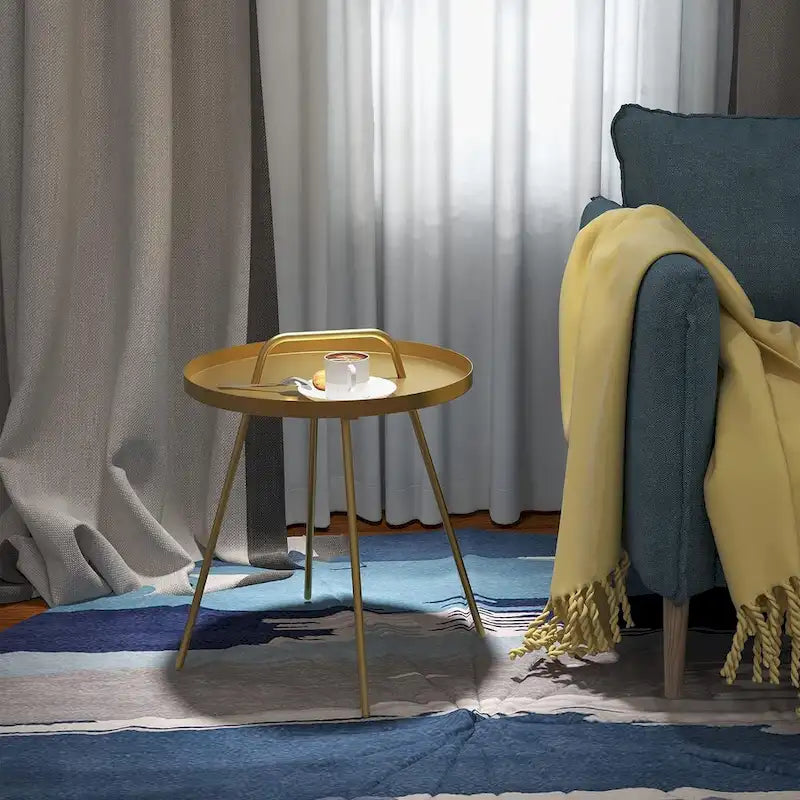 Table basse d'extérieur avec poignée, table d'appoint d'extérieur portable résistante aux intempéries Millie 17 pouces, table d'appoint ronde en acier