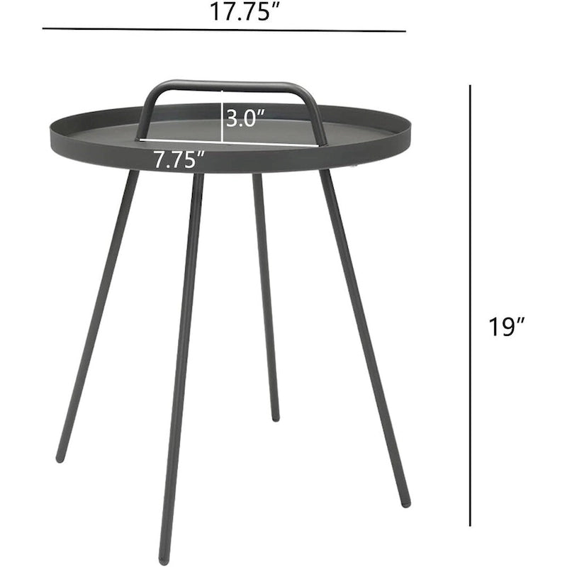 Table basse d'extérieur avec poignée, table d'appoint d'extérieur portable résistante aux intempéries Millie 17 pouces, table d'appoint ronde en acier