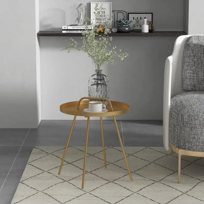 Table basse d'extérieur avec poignée, table d'appoint d'extérieur portable résistante aux intempéries Millie 17 pouces, table d'appoint ronde en acier