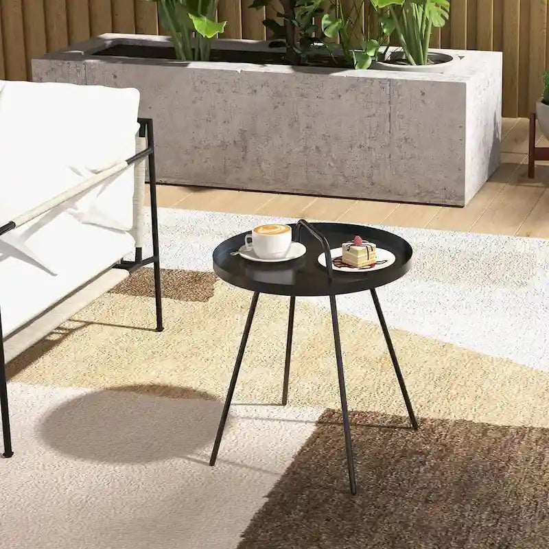Table basse d'extérieur avec poignée, table d'appoint d'extérieur portable résistante aux intempéries Millie 17 pouces, table d'appoint ronde en acier