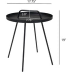 Table basse d'extérieur avec poignée, table d'appoint d'extérieur portable résistante aux intempéries Millie 17 pouces, table d'appoint ronde en acier