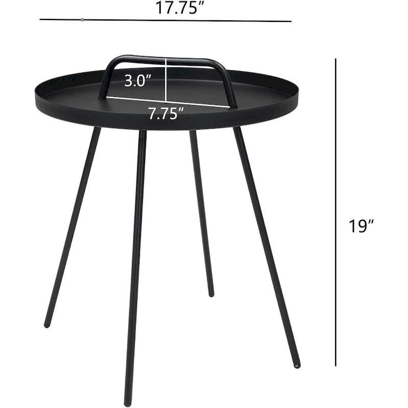 Table basse d'extérieur avec poignée, table d'appoint d'extérieur portable résistante aux intempéries Millie 17 pouces, table d'appoint ronde en acier