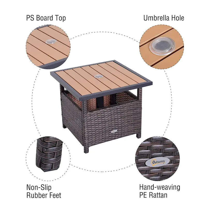 Table d'appoint d'extérieur en rotin Outsunny avec insert pour parasol
