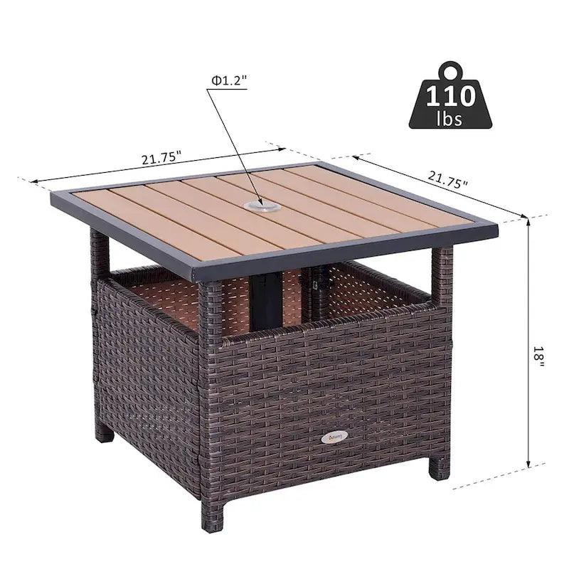 Table d'appoint d'extérieur en rotin Outsunny avec insert pour parasol