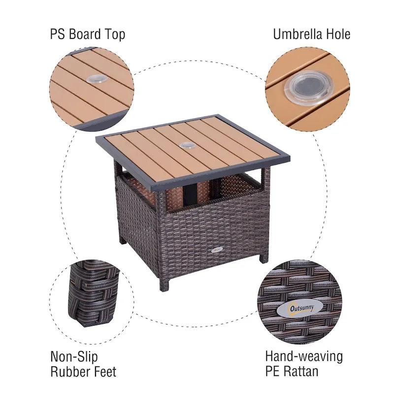 Table d'appoint d'extérieur en rotin Outsunny avec insert pour parasol