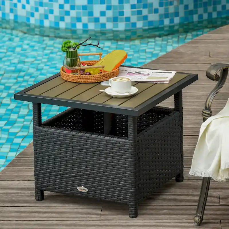 Table d'appoint d'extérieur en rotin Outsunny avec insert pour parasol