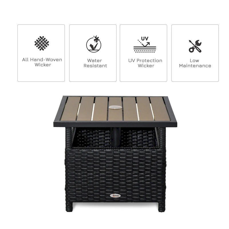 Table d'appoint d'extérieur en rotin Outsunny avec insert pour parasol