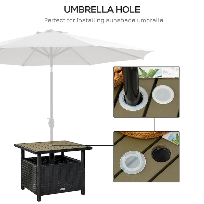 Table d'appoint d'extérieur en rotin Outsunny avec insert pour parasol