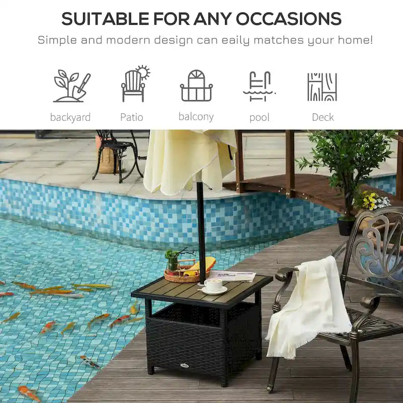 Table d'appoint d'extérieur en rotin Outsunny avec insert pour parasol
