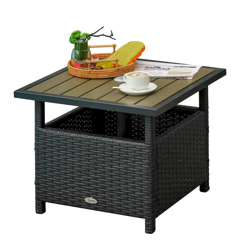 Table d'appoint d'extérieur en rotin Outsunny avec insert pour parasol