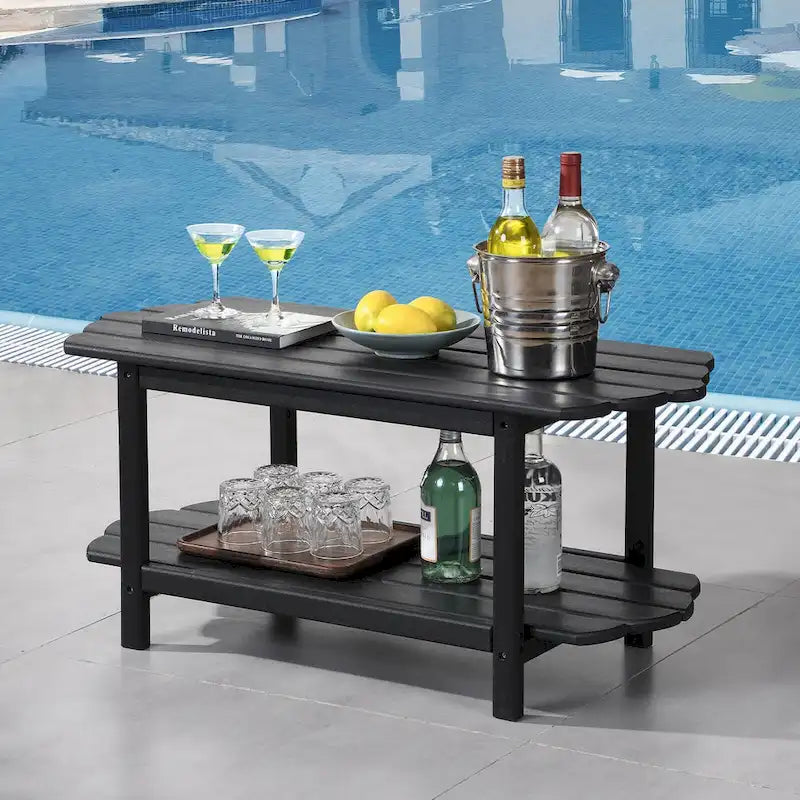 Hausfame Table de patio à 2 niveaux - Table basse d'extérieur pour balcon Adirondack - Table de terrasse en HDPE pour jardin et piscine