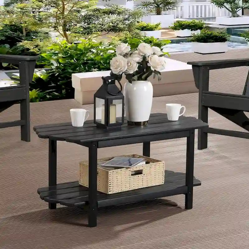 Hausfame Table de patio à 2 niveaux - Table basse d'extérieur pour balcon Adirondack - Table de terrasse en HDPE pour jardin et piscine