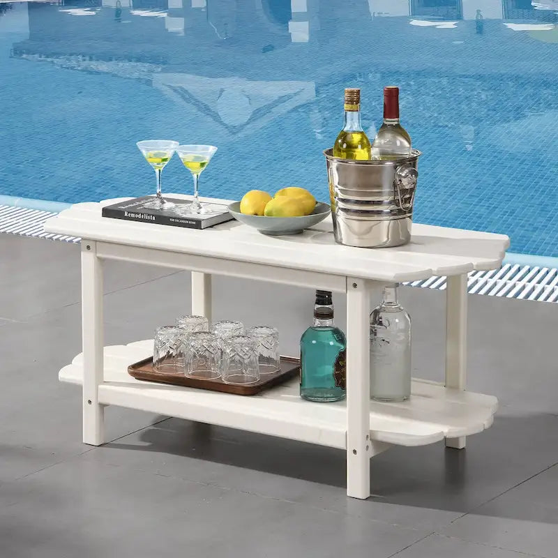 Hausfame Table de patio à 2 niveaux - Table basse d'extérieur pour balcon Adirondack - Table de terrasse en HDPE pour jardin et piscine
