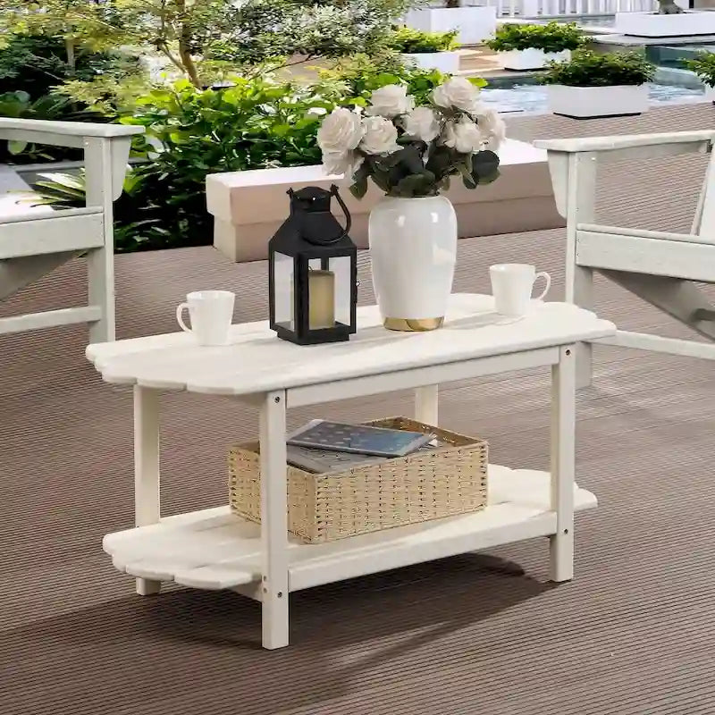 Hausfame Table de patio à 2 niveaux - Table basse d'extérieur pour balcon Adirondack - Table de terrasse en HDPE pour jardin et piscine