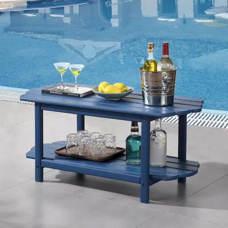 Hausfame Table de patio à 2 niveaux - Table basse d'extérieur pour balcon Adirondack - Table de terrasse en HDPE pour jardin et piscine